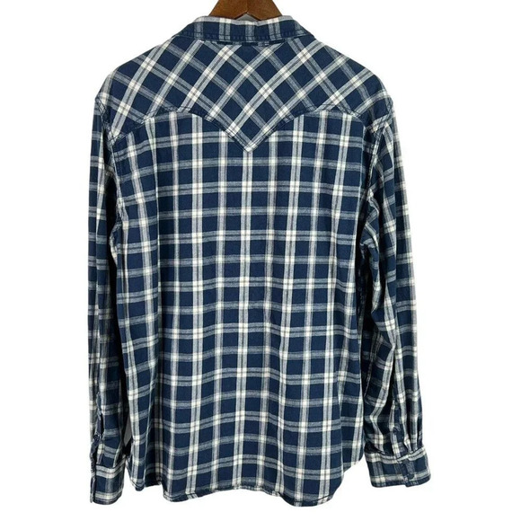 Arizona Jeans Co Mens Flannel Shirt Size XXL Blue Plaid Medium Weight Snap Close - Picture 3 of 7
